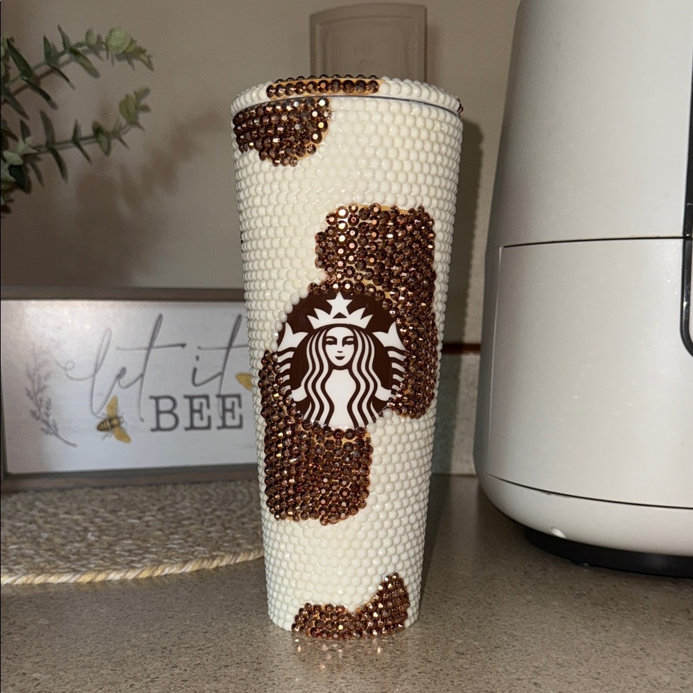 Starbucks White and Brown Beaded Tumbler